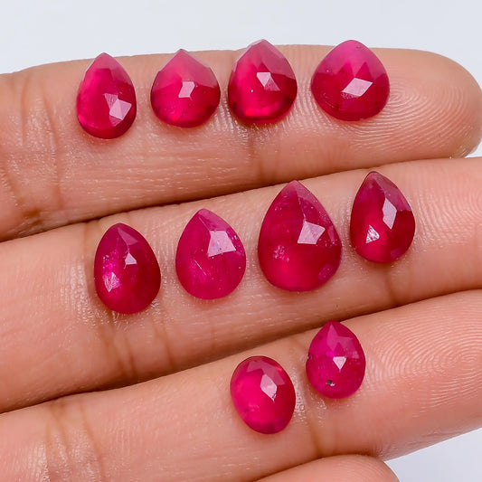 Thailand Pink Ruby Pear Shape Faceted Loose Gemstone 10 Pcs Lot 17.5 Ct. 6X4 9X7 mm V-7718