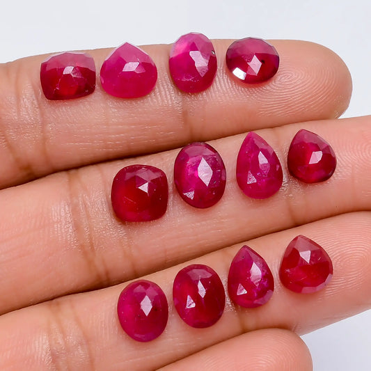 Thailand Pink Ruby Mix Shape Shape Faceted Loose Gemstone 12 Pcs Lot 22 Ct. 7X5 8X6 mm V-7720