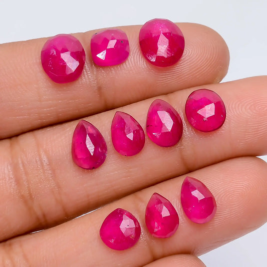 Thailand Pink Ruby Mix Shape Shape Faceted Loose Gemstone 10 Pcs Lot 14 Ct. 6X5 9X7 mm V-7726