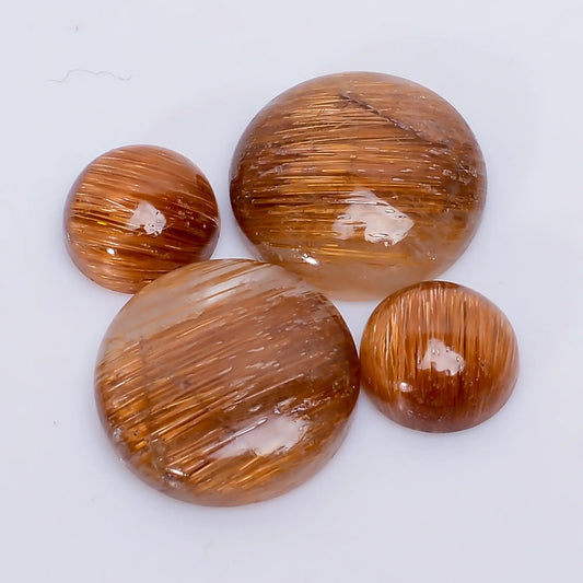Copper Rutile Quartz Round Shape Cabochon Loose Gemstone 4 Pcs Lot Natural 23 Ct. 8X8 14X14 mm V-7729
