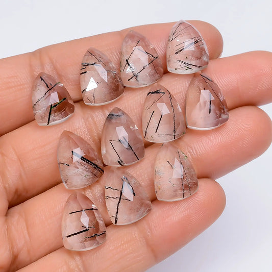 Black Rutile Quartz Triangle Shape Faceted Loose Gemstone 14 Pcs Lot Natural 78.5 Ct. 13X9X4 mm V-7730