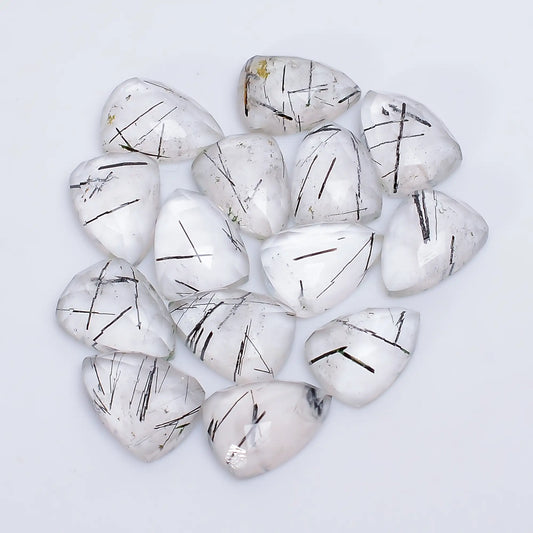 Black Rutile Quartz Triangle Shape Faceted Loose Gemstone 14 Pcs Lot Natural 78.5 Ct. 13X9X4 mm V-7730