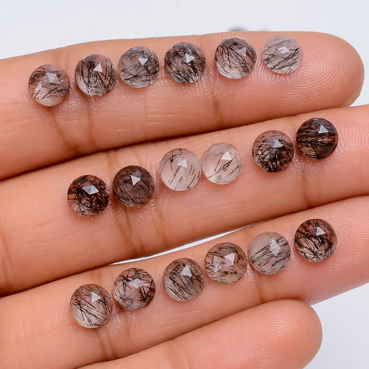 Wonderful Top Grade Quality 100% Natural Black Rutile Quartz Round Faceted Gemstone 52 Pcs Lot For Making Jewelry 50.5 Ct. 5X5X3 mm V-7731