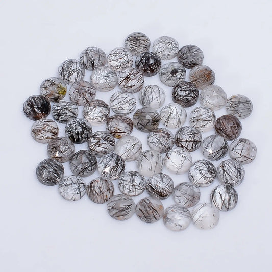 Wonderful Top Grade Quality 100% Natural Black Rutile Quartz Round Faceted Gemstone 52 Pcs Lot For Making Jewelry 50.5 Ct. 5X5X3 mm V-7731