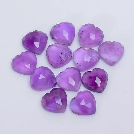 Amazing Top Grade Quality 100% Natural Amethyst Heart Shape Faceted Loose Gemstone 12 Pcs Lot For Making Jewelry 36.5 Ct. 9X9X3 mm V-7732