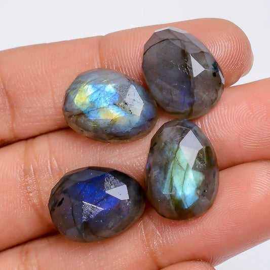 Labradorite Egg Shape Faceted Loose Gemstone 4 Pcs Lot Natural 40 Ct. 15X11X5 mm V-7736