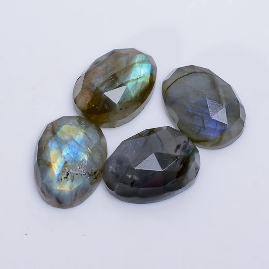 Labradorite Egg Shape Faceted Loose Gemstone 4 Pcs Lot Natural 40 Ct. 15X11X5 mm V-7736