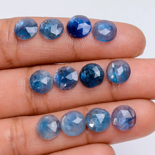 Blue Apatite Round Shape Faceted Loose Gemstone 12 Pcs Lot Natural 21 Ct. 7X7X2 mm V-7738