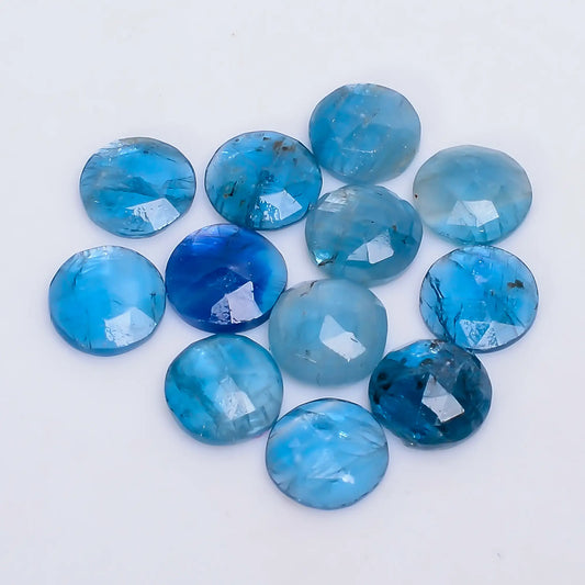 Blue Apatite Round Shape Faceted Loose Gemstone 12 Pcs Lot Natural 21 Ct. 7X7X2 mm V-7738