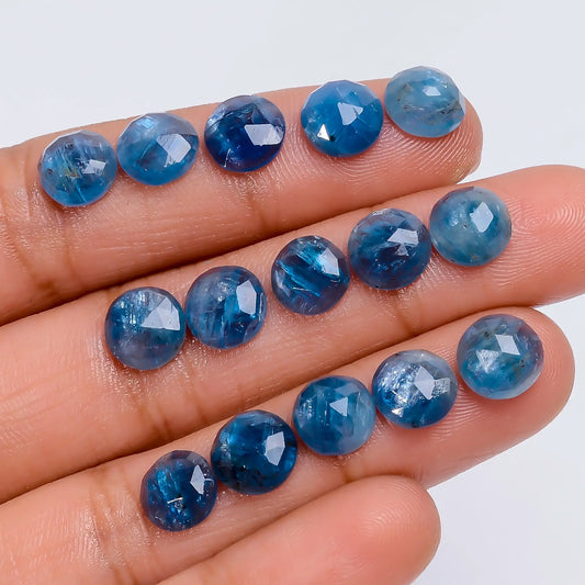 Blue Apatite Round Shape Faceted Loose Gemstone 15 Pcs Lot Natural 31 Ct. 7X7X3 mm V-7739