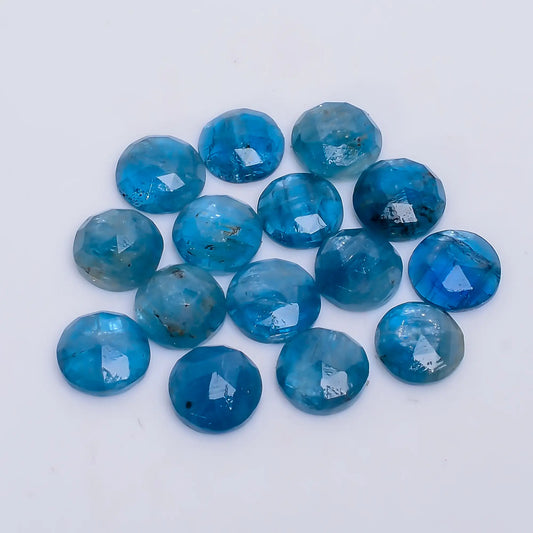 Blue Apatite Round Shape Faceted Loose Gemstone 15 Pcs Lot Natural 31 Ct. 7X7X3 mm V-7739