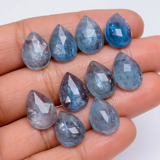 Blue Apatite Pear Shape Faceted Loose Gemstone 10 Pcs Lot Natural 61 Ct. 13X10X3 mm V-7741