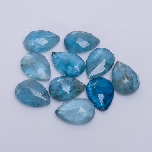 Blue Apatite Pear Shape Faceted Loose Gemstone 10 Pcs Lot Natural 61 Ct. 13X10X3 mm V-7741