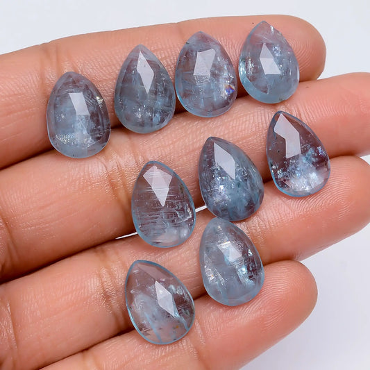 Blue Apatite Pear Shape Faceted Loose Gemstone 9 Pcs Lot Natural 45.5 Ct. 13X9X3 mm V-7742