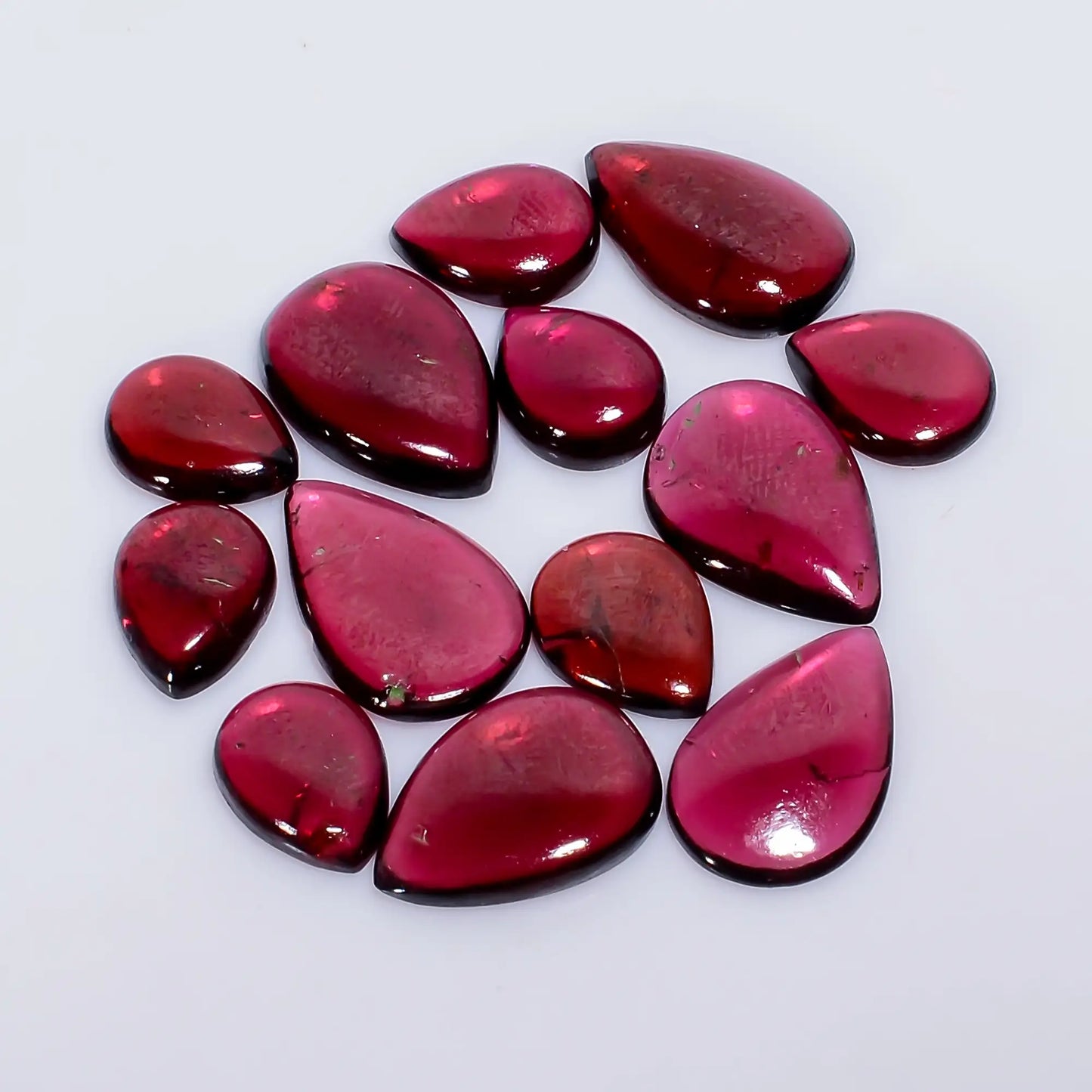 Rhodolite Garnet Pear Shape Cabochon Loose Gemstone 13 Pcs Lot Natural 25 Ct. 7X5 11X7 mm V-7751