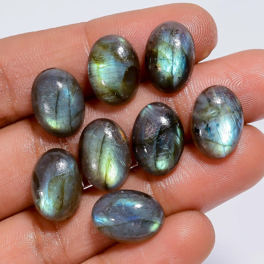 Labradorite Oval Shape Cabochon Loose Gemstone 8 Pcs Lot Natural 51 Ct. 13X9X6 mm V-7754