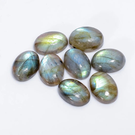 Labradorite Oval Shape Cabochon Loose Gemstone 8 Pcs Lot Natural 51 Ct. 13X9X6 mm V-7754
