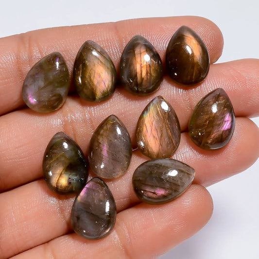 Labradorite Pear Shape Cabochon Loose Gemstone 11 Pcs Lot Natural 56.5 Ct. 13X9X4 mm V-7755