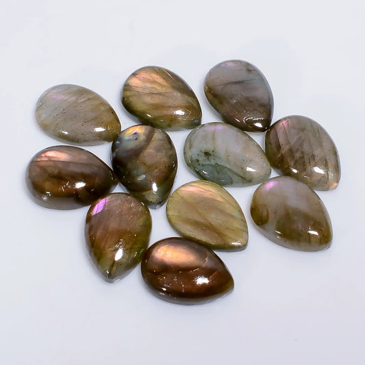 Labradorite Pear Shape Cabochon Loose Gemstone 11 Pcs Lot Natural 56.5 Ct. 13X9X4 mm V-7755