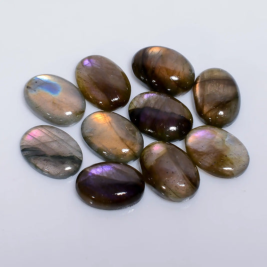 Labradorite Oval Shape Cabochon Loose Gemstone 10 Pcs Lot Natural 52 Ct. 13X9X4 mm V-7757