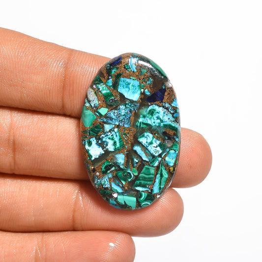 Spiny Copper Chrysocolla Malachite Oval Shape Cabochon Loose Gemstone 26 Ct. 35X22X4 mm V-796