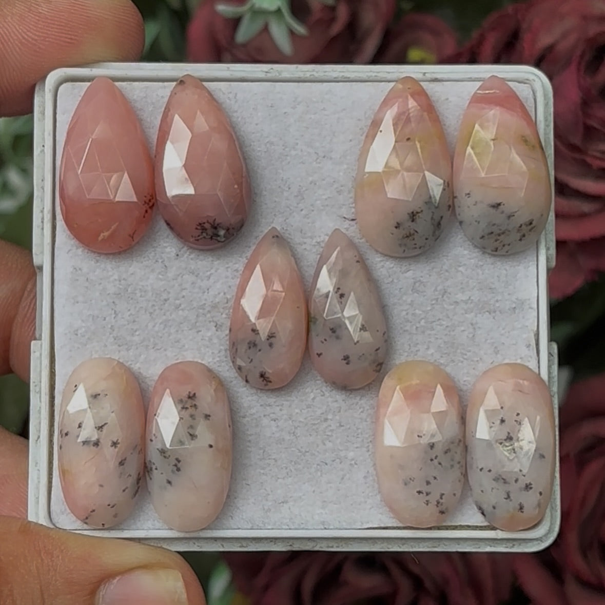 Pink Opal Rose Cut Slice Pairs - 20-21 mm Natural Mixed Shape Flat Back for Earrings, Jewelry Making.
