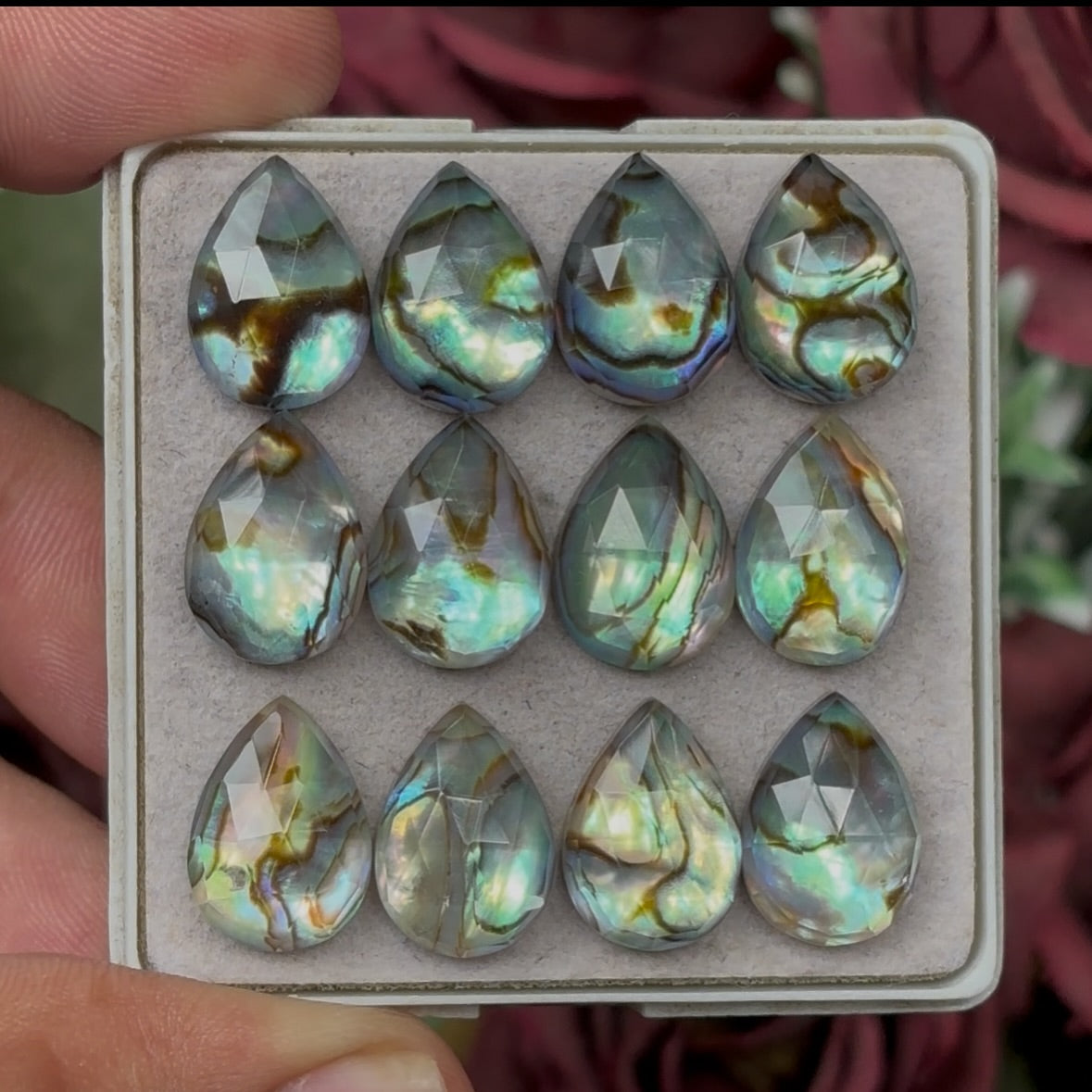 Abalone Shell Doublet Rosecut Slices Flat Back Pear Shape 10x14 mm, for Jewelry Making.