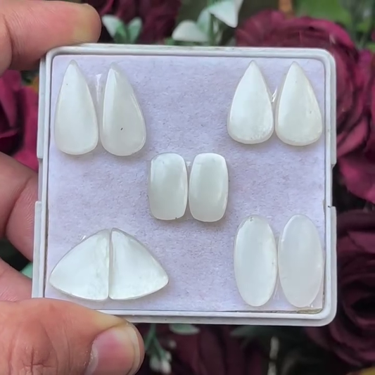 White Moonstone Pairs Cabochons Mix Shape Flat Back Gemstones Lot 14-20 mm