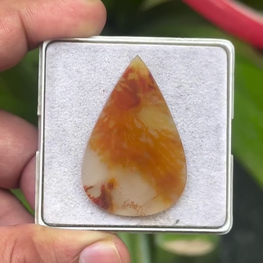 Scenic Agate Pear shape Cabochon Flat Back Gemstone 27X41 mm