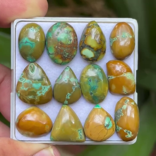 Tibetan Turquoise Mix Shape Cabcohons Flat Back Gemstones Lot, 14-18 mm T-10