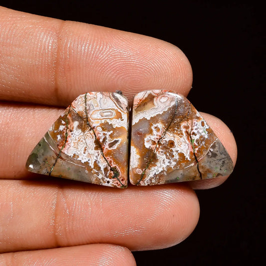 Amazing Top Grade Quality 100% Natural Crazy Lace Agate Fancy Shape Cabochon Loose Gemstone Pair For Making Earrings 26 Ct 18X16X5 mm V-1074