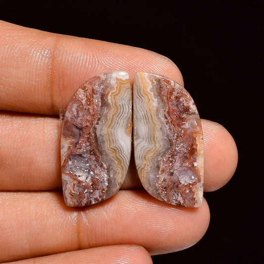 Crazy Lace Agate Fancy Shape Cabochon Loose Gemstone Pair Natural 22.5 Ct. 24X12X4 mm V-1077