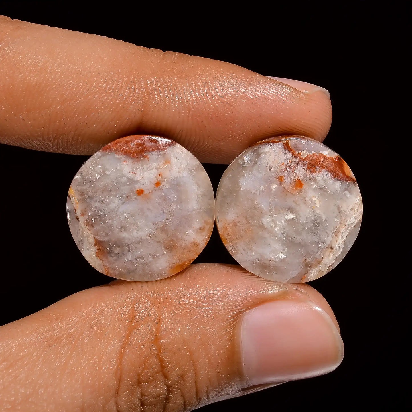 Crazy Lace Agate Round Shape Cabochon Loose Gemstone Pair Natural 28.5 Ct. 18X18 19X19 mm V-1087