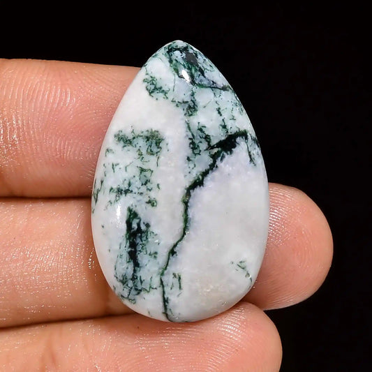 Tree Agate Pear Shape Cabochon Loose Gemstone Natural 27 Ct. 30X19X7 mm V-1380