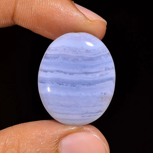 Blue Lace Agate Oval Shape Cabochon Loose Gemstone Natural 18.5 Ct. 24X20X4 mm V-1453