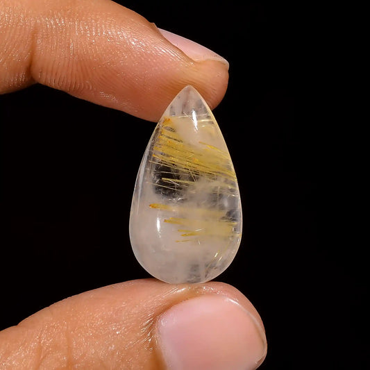 Golden Rutile Quartz Pear Shape Cabochon Loose Gemstone Natural 15 Ct. 24X14X6 mm V-1505