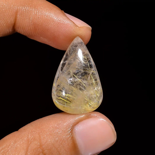 Golden Rutile Quartz Pear Shape Cabochon Loose Gemstone Natural 23 Ct. 24X16X9 mm V-1514