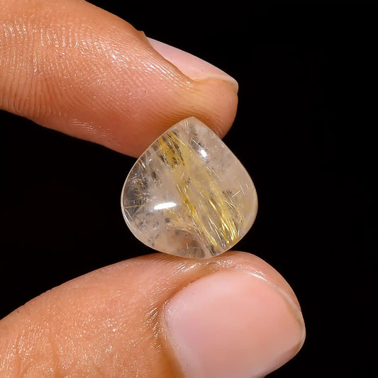 Golden Rutile Quartz Heart Shape Cabochon Loose Gemstone Natural 9 Ct. 13X12X6 mm V-1517