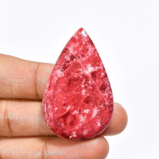 Pink Thulite Pear Shape Cabochon Loose Gemstone Natural 70 Ct. 44X28X6 mm V-1781