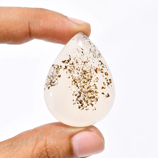 Dendrite Shajar Agate Pear Shape Cabochon Loose Gemstone Natural 66.5 Ct. 39X30X8 mm V-1830