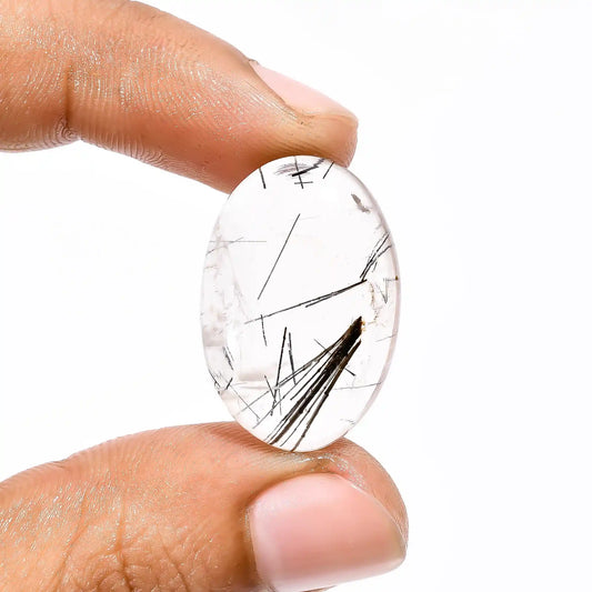 Black Rutile Quartz Oval Shape Cabochon Loose Gemstone Natural 23 Ct. 25X17X6 mm V-1926