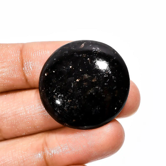 Golden Nuummite Round Shape Cabochon Loose Gemstone Natural 36.5 Ct. 29X29X6 mm V-2261