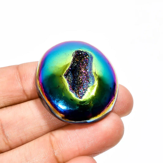 Titanium Druzy Oval Shape Cabochon Loose Gemstone 82 Ct. 35X29X12 mm V-2307