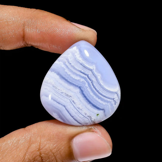 Blue Lace Agate Heart Shape Cabochon Loose Gemstone Natural 42.5 Ct. 29X27X7 mm V-2362