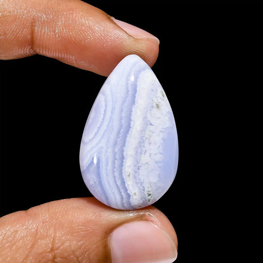Blue Lace Agate Pear Shape Cabochon Loose Gemstone Natural 29.5 Ct. 30X19X7 mm V-2369