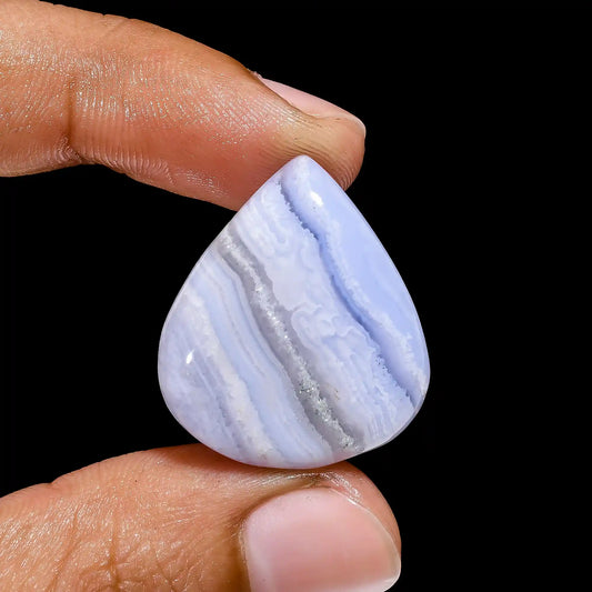 Blue Lace Agate Pear Shape Cabochon Loose Gemstone Natural 31.5 Ct. 26X23X7 mm V-2370