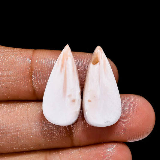 Pink Scolecite Pear Shape Cabochon Loose Gemstone Pair Natural 16.5 Ct. 23X10X4 mm V-2568