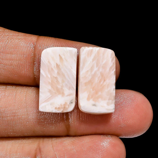 Pink Scolecite Fancy Shape Cabochon Loose Gemstone Pair Natural 14.5 Ct. 18X10X4 mm V-2569