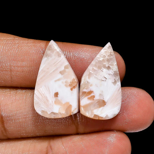 Pink Scolecite Fancy Shape Cabochon Loose Gemstone Pair Natural 16.5 Ct. 23X12X3 mm V-2570