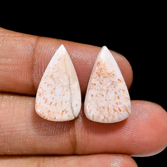Pink Scolecite Pear Shape Cabochon Loose Gemstone Pair Natural 11.5 Ct. 18X11X4 mm V-2580